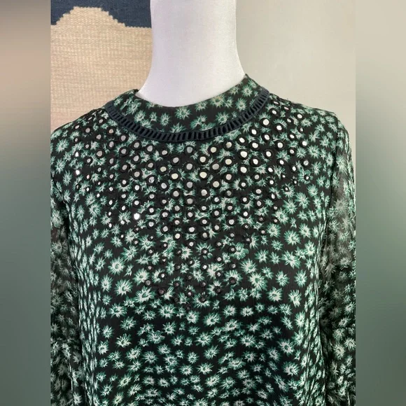 Anthropologie Ranna Gill Green Fluttered embroidered Boho Mini Dress XS NWOT - Picture 4 of 10